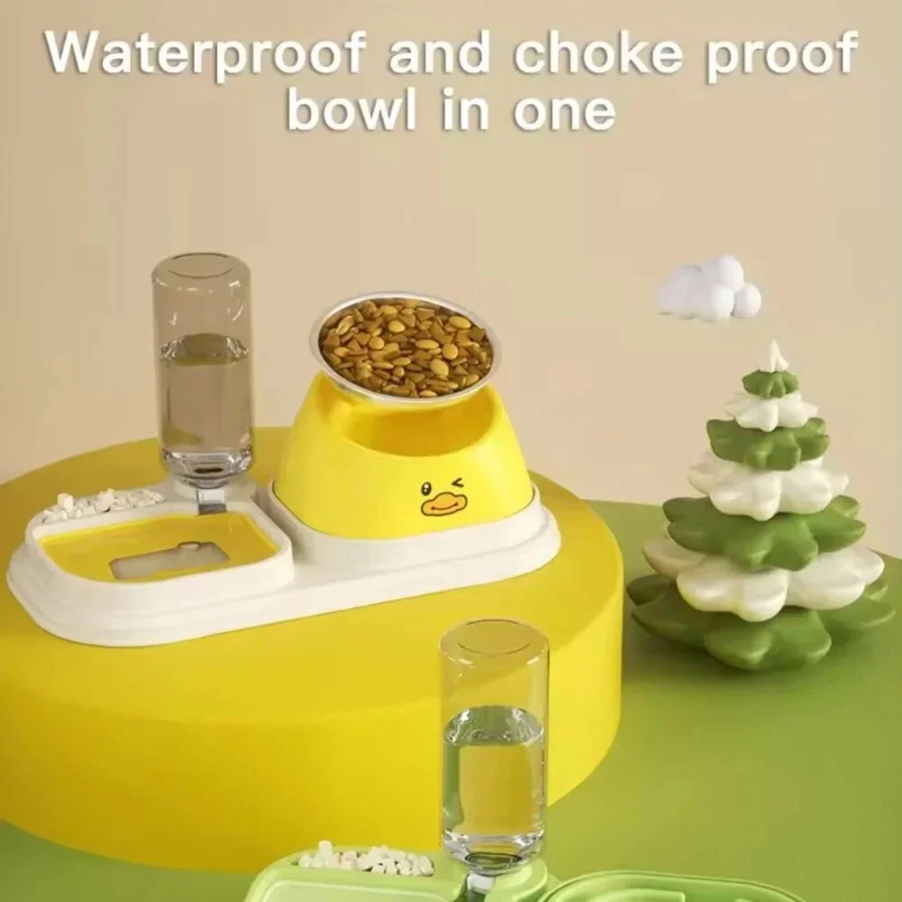2-in-1 Pet Feeder and Automated Water Dispenser with Stainless steel Bowl